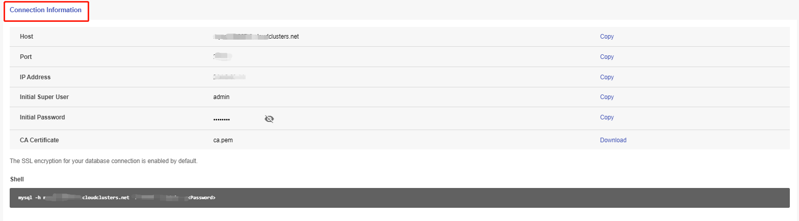 Copy the connection string for your database